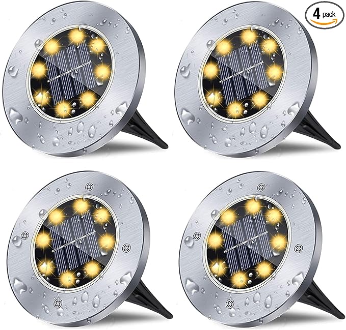Solar Ground Lights, Waterproof Solar Garden Lights, Upgraded Outdoor Garden Waterproof Bright in-Ground Lights, Landscape Lights for Pathway,Yard,Deck,Lawn,Patio,Walkway (4 Pack Warm Light)-VerdiqueGarden