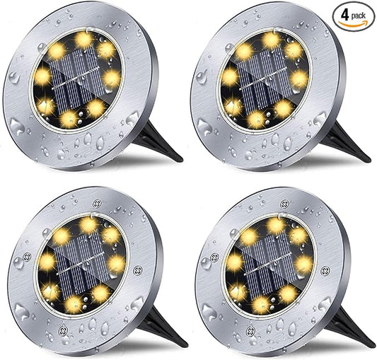 Solar Ground Lights, Waterproof Solar Garden Lights, Upgraded Outdoor Garden Waterproof Bright in-Ground Lights, Landscape Lights for Pathway,Yard,Deck,Lawn,Patio,Walkway (4 Pack Warm Light)-VerdiqueGarden