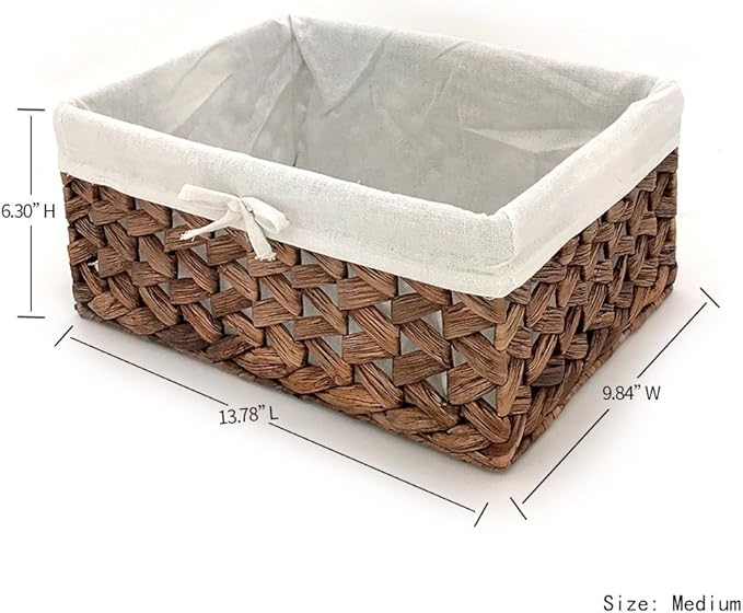 Rectangular Woven Seagrass Storage Bins with Handle,Kingwillow. (water hyacinth, Medium)-VerdiqueGarden