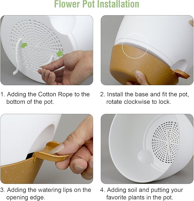 12 inch Large Self Watering Pots for Indoor Outdoor Plants, Plant Pots with Mesh Drainage Holes for Garden House Plants, Plastic Planters with Reservoir for Flower Plants, White with Brown-VerdiqueGarden