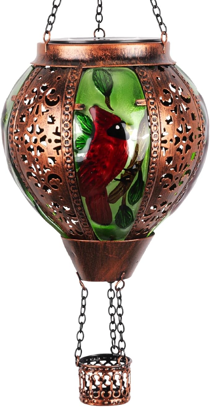 Hot Air Balloon Solar Lantern Outdoor - Flame Hanging Solar Light Waterproof Lanterns for Patio Garden Yard Farmhouse Decor, Great Gift(Cardinal 2)-VerdiqueGarden
