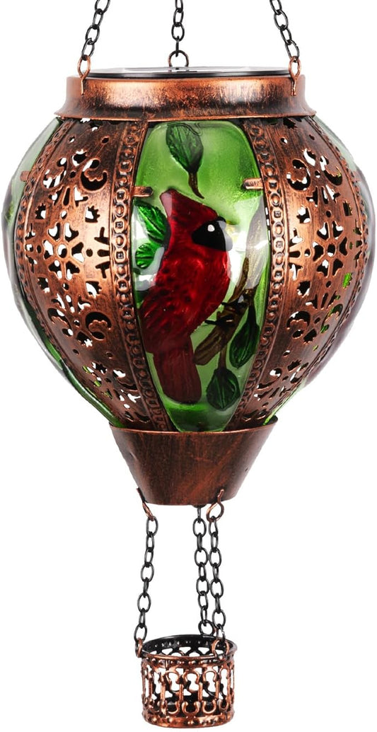 Hot Air Balloon Solar Lantern Outdoor - Flame Hanging Solar Light Waterproof Lanterns for Patio Garden Yard Farmhouse Decor, Great Gift(Cardinal 2)-VerdiqueGarden