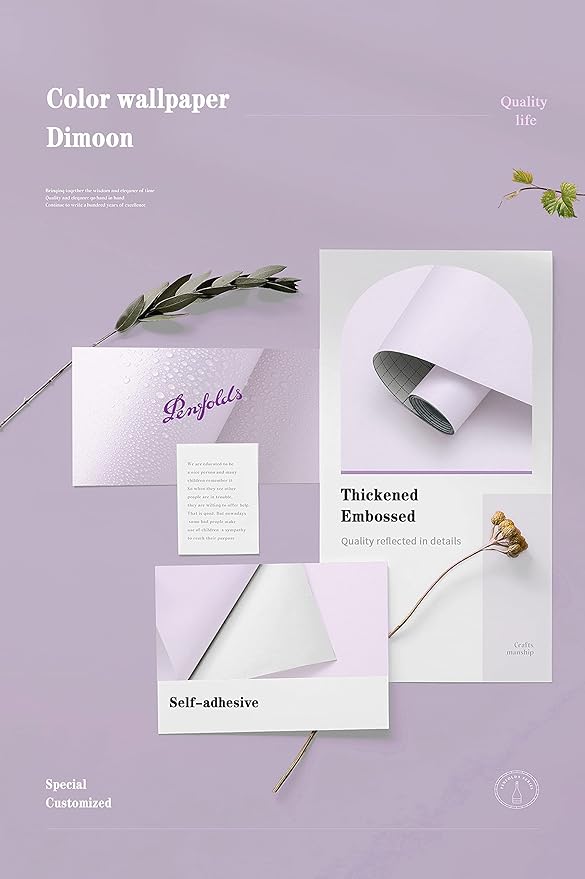 Dimoon 118''x17.7'' Purple Peel and Stick Wallpaper Contact Paper Modern Self Adhesive Wall Paper Removable Renter Friendly Textured Solid Color Shelf Cabinet Vinyl Roll (118''x17.7'',Light Purple)-VerdiqueGarden