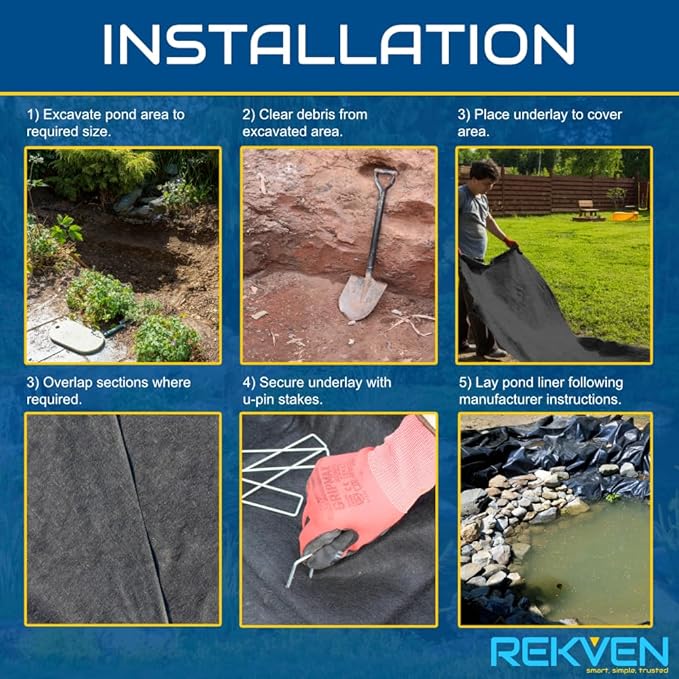 10 x 15 Feet Pond Liner Underlayment Non Woven Geotextile with 15 U-Pins-VerdiqueGarden