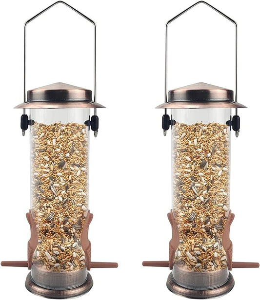 MIXXIDEA Wild Bird Feeders for Outdoors Hanging 2 Pack Stainless Steel Tube Bird Feeder, Water Resistant Finch Bird Feeder for Garden Backyard Decoration Attractive Metal Thistle Feeder (Copper)-VerdiqueGarden