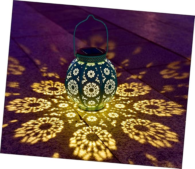 Bohemian Garden Solar Lanterns, Set of 2 Moroccan Outdoor Waterproof Landscape Solar Lights for Backyard Pathway Patio Tree Table Decor (Turquoise)-VerdiqueGarden
