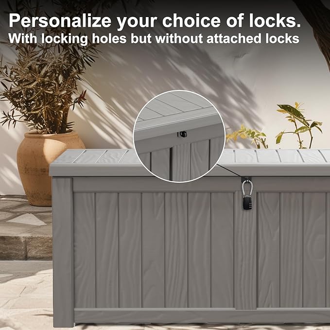 120 Gallon Deck Box,Resin Outdoor Storage Box with Lockable for Patio Furniture, Pool Accessories, Garden Tools Waterproof Outside Storage Box, Grey-VerdiqueGarden