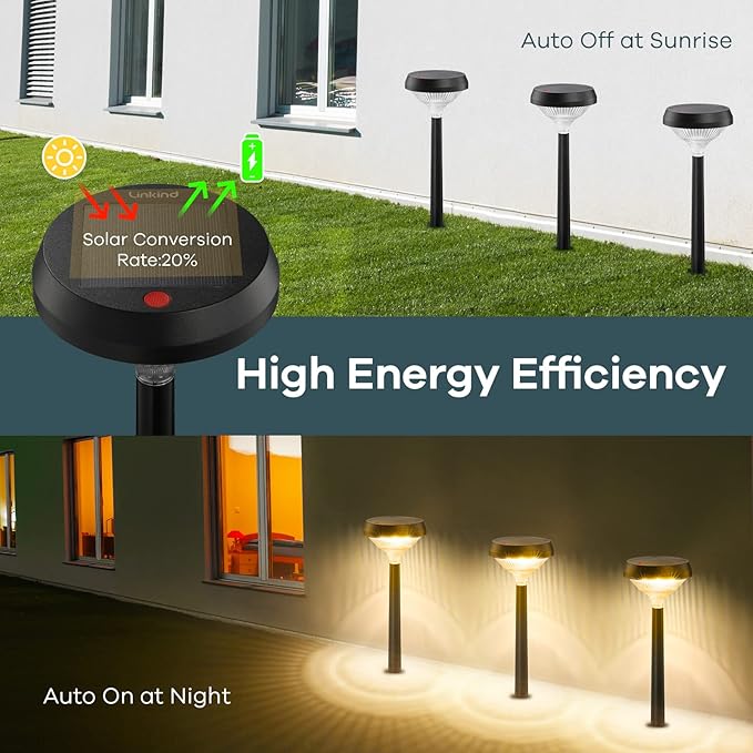 Linkind Solar Pathway Lights 4 Pack, Solar Lights Outdoor, Warm White Solar Path Lights Waterproof, Solar Lights for Walkway Yard Landscape Garden-VerdiqueGarden