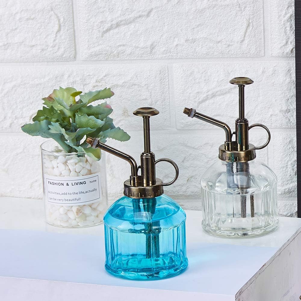 Glass Plant Mister Spray Bottle, Vintage Plant Water Spritzer Sprayer Mister, Succulent Watering Bottle with Top Pump, Small Glass Watering Can for Indoor Outdoor Houseplant - Blue-VerdiqueGarden