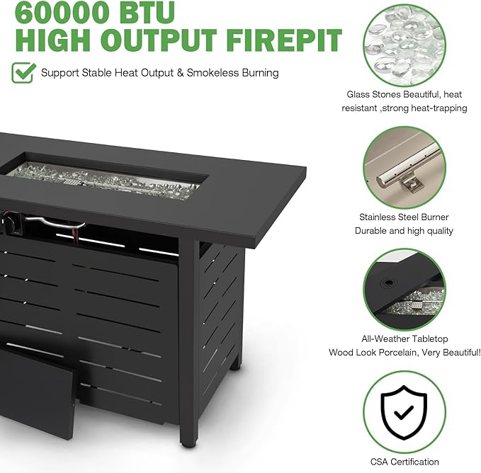 Hykolity 42 Inch Gas Fire Pit Table, 60,000 BTU Propane Pits for Outside with Steel Lid and Waterproof Cover, 2 in 1 Firepit Table Gatherings Parties on Patio Deck Garden Backyard, Black-VerdiqueGarden
