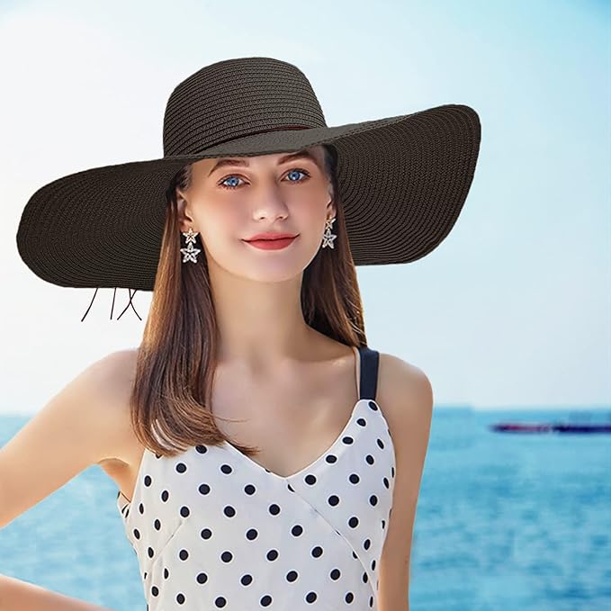 Floppy Big Beach Straw Hats for Women Foldable Summer Wide Brim Packable Sun Hat Womens Travel Straw Fedora Hat-VerdiqueGarden