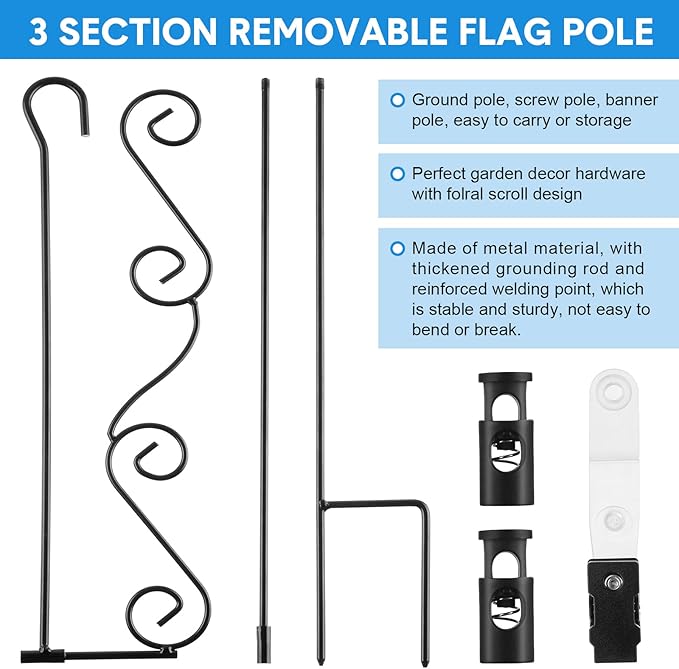 10 Pack Garden Flag Stand with Flag Stoppers and Clips, Black Powder Coated Weather Proof Garden Flag Pole Holder for Outdoor Garden Flag (Stylish Style, 15.75 x 36.22 Inch)-VerdiqueGarden