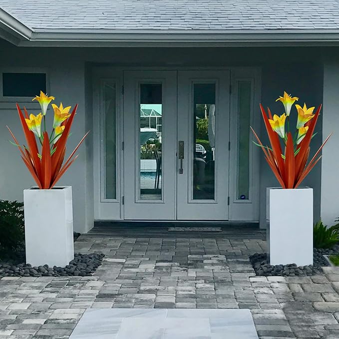 Homight Metal Agave Plant Outdoor Decoration Outdoor Garden Decoration Lily Mexican Yard Art Plant Garden Agave Lily Decorative Garden Gift… (2 Big Yellow Lilies)-VerdiqueGarden