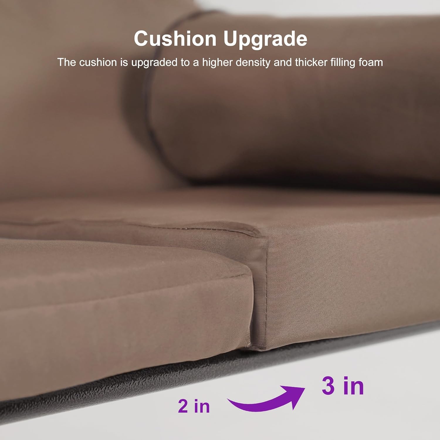 PURPLE LEAF 3-Seat Deluxe Outdoor Patio Porch Swing with Weather Resistant Steel Frame, Adjustable Tilt Canopy, Cushions and Pillow Included, Beige-VerdiqueGarden