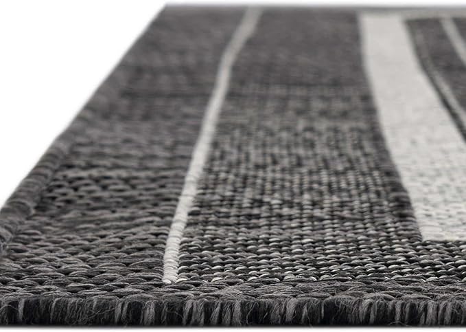 Unique Loom Outdoor Border Collection Area Rug - Soft Border (5' 3" x 7' 1" Rectangle Black/Ivory)-VerdiqueGarden