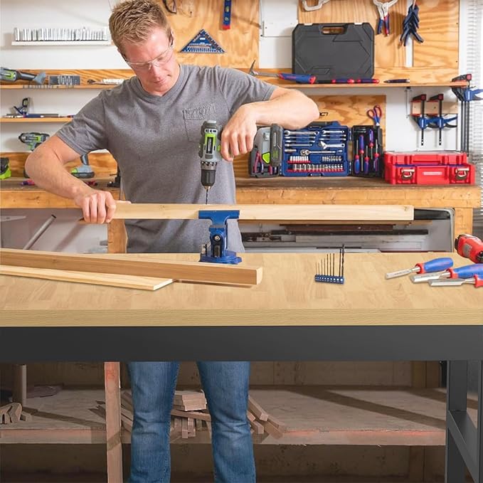 48" Adjustable Workbench,Heavy-Duty Work Table,3000 LBS Load Capacity Hardwood Workstation with Fixed feet,for Workshop, Garage-VerdiqueGarden