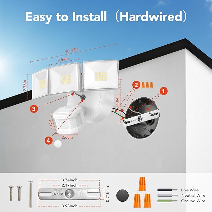 OREiN 6500LM/42W Flood Lights Outdoor, 180°/75FT Motion Sensor Outdoor Lights 4 Modes Dimmable Dusk to Dawn Floodlights IP65 Waterproof for 6000SQ.FT Area for Big Patio, Driveway, White (Hardwired)-VerdiqueGarden