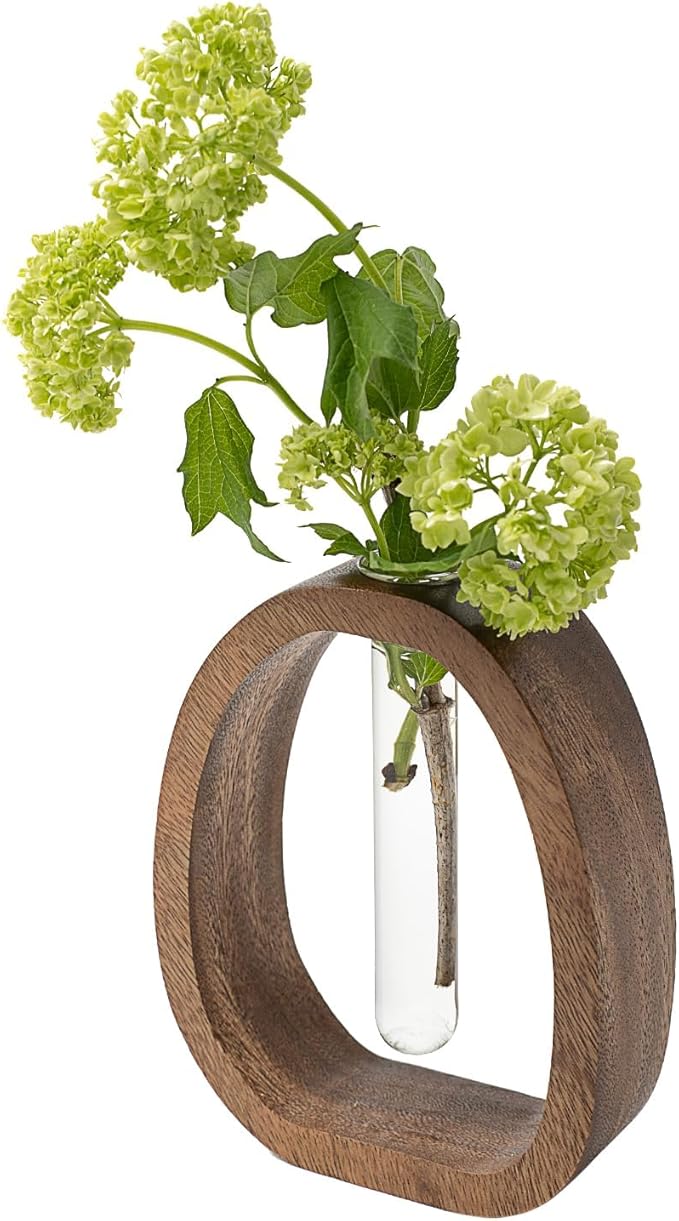 Modern Wooden Glass Test Tube Vase - Desk Plant Decor, Suitable for Home and Office Use-VerdiqueGarden
