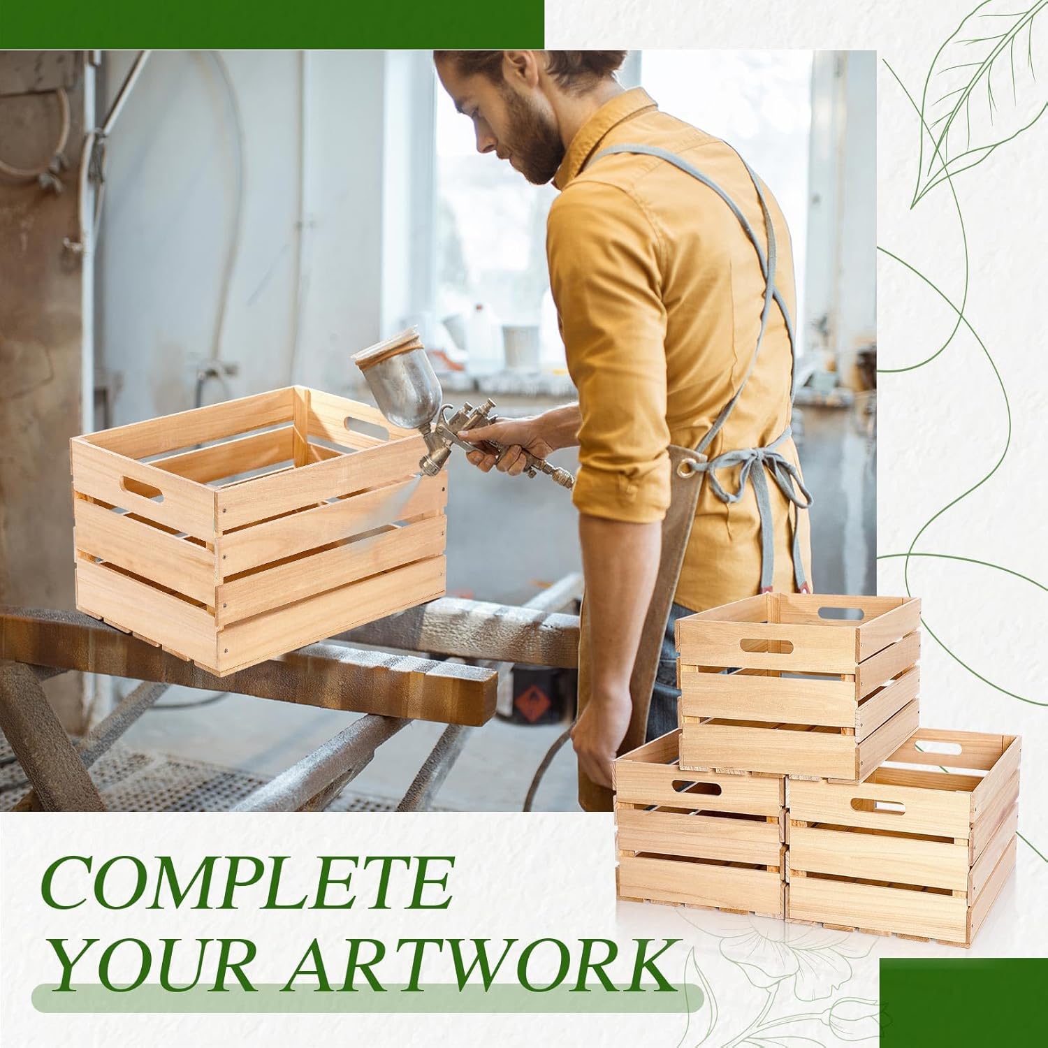 Weysat 3 Pack Large Wood Crates Box for Storage Unassembled 16 x 12 x 9.5'' Wooden Milk Crates with Handles Decorative Nesting Box for Display Unfinished Rustic Decor DIY Office Home Retail Art Craft-VerdiqueGarden