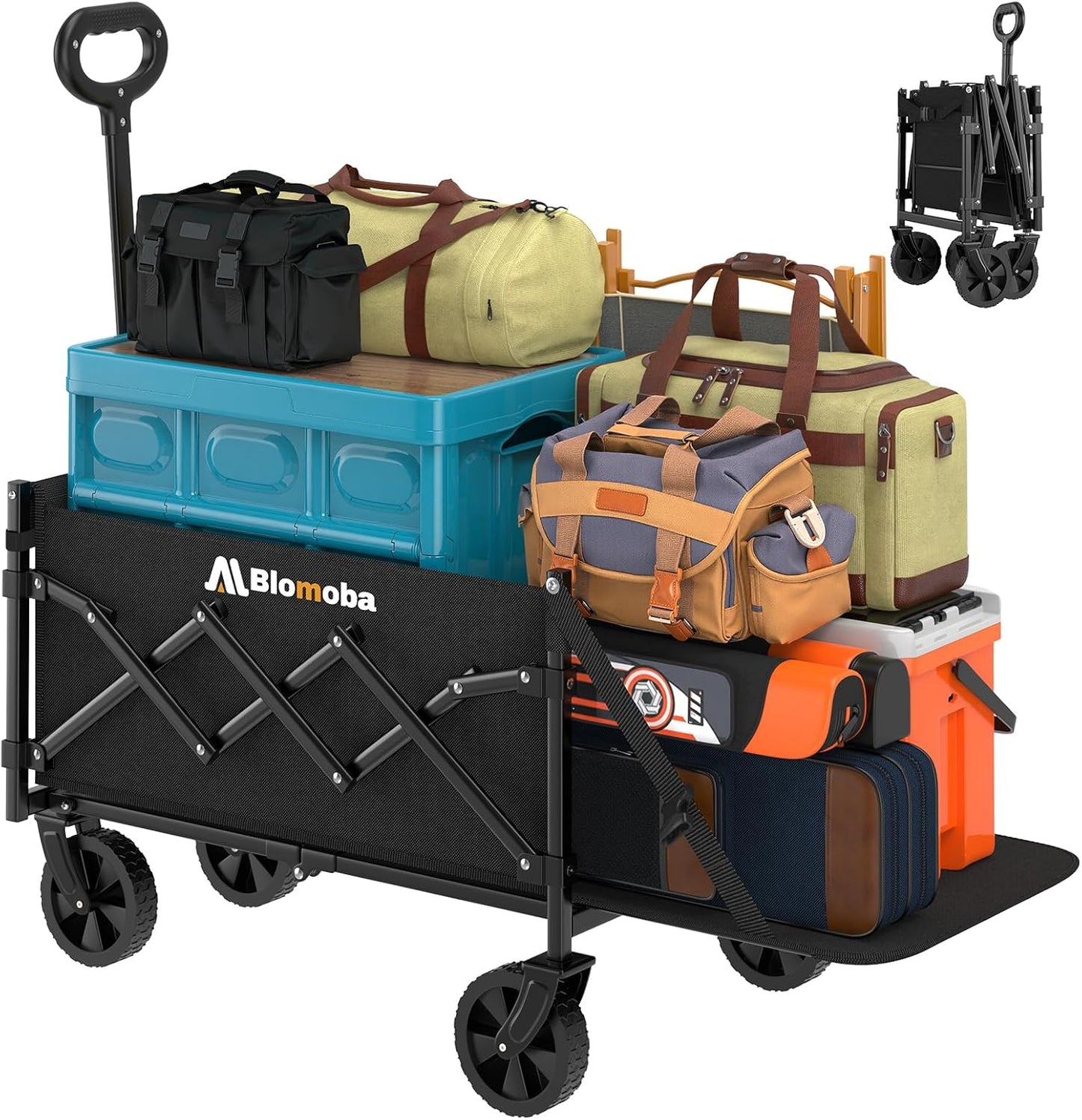 220LBS Foldable Wagon with All-Terrain Wheels, Portable Wagon Cart with Extended Tailgate, Adjustable Handle, Utility Cart for Camping, Shopping, Garden, Sports, Grocery, Black-VerdiqueGarden