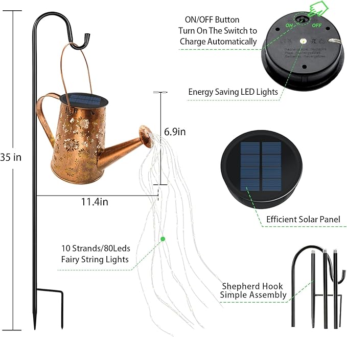 VOOKRY Solar Lights Outdoor Decoration, Large Hanging Metal Solar Watering Can Lights Waterproof Sunflower Garden Decor Yard Lights Outside for Porch Lawn Patio, Birthday Gifts for Women Mom Grandma-VerdiqueGarden