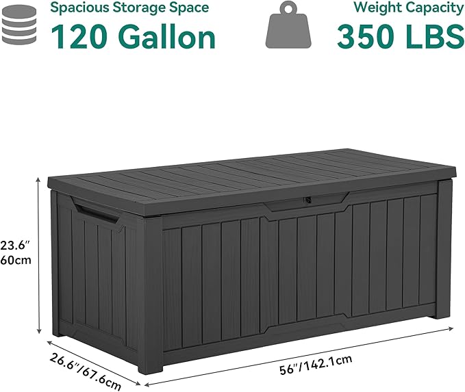YITAHOME 120 Gallon Outdoor Storage Deck Box, Large Resin Patio Storage for Outdoor Pillows, Garden Tools and Pool Supplies, Waterproof, Lockable, (Dark Grey)-VerdiqueGarden