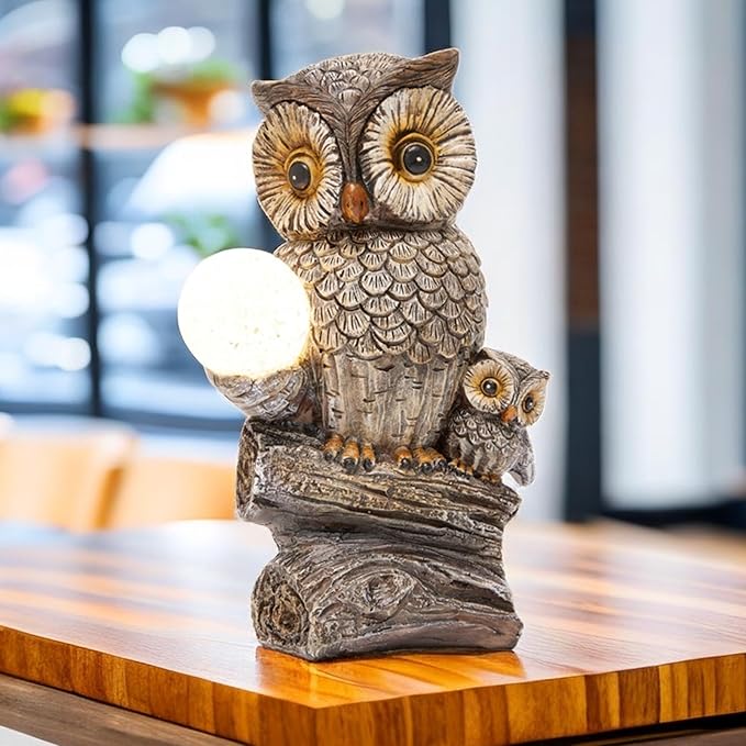 Garden Decor Owl Statues Fall Decorations for Outdoor,Resin Owl Figurines with Solar Lighted Ball- Owl Gardening Gifts for Women Owl Lawn Ornaments for Patio Decor Yard Decoration-VerdiqueGarden
