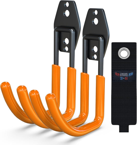 3-H Garden Hose Holder Wall Mount 2 Pack,Solid Steel Hose Hanger,Water Hose Holders for Outside,Perfect for Hanging Outdoor Air Hose,Ropes,Pipes,Garden Tools,Ladders,Bikes,Bulk Items(Orange)-VerdiqueGarden