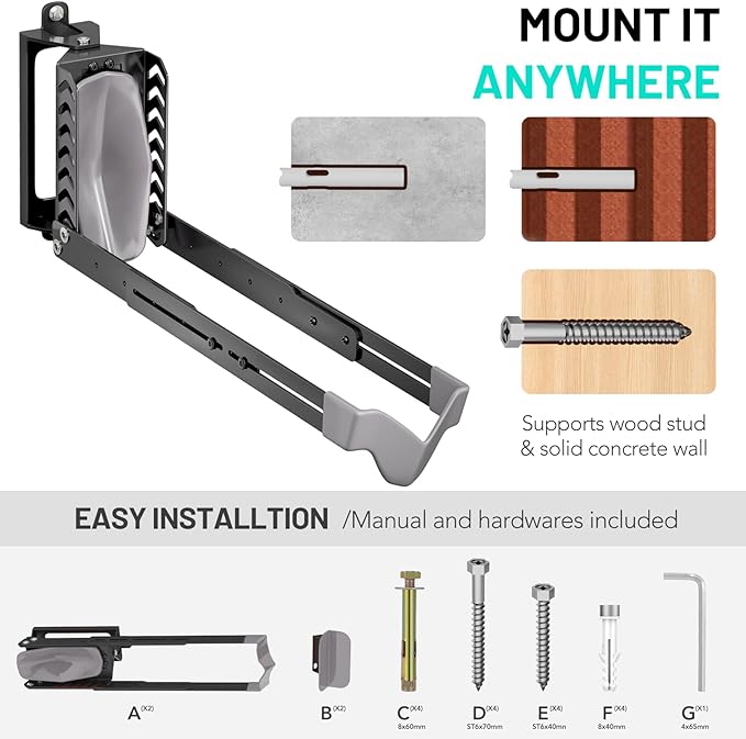 2-Pack Swivel Bike Rack Wall Mount, Bike Hangers for Garage, Space-Saving Vertical Bike Holder, Holds up to 77 lbs, Bicycle Wall Hanger Storage, No Heavy Lifting Required Indoor Hanging Bike Rack-VerdiqueGarden