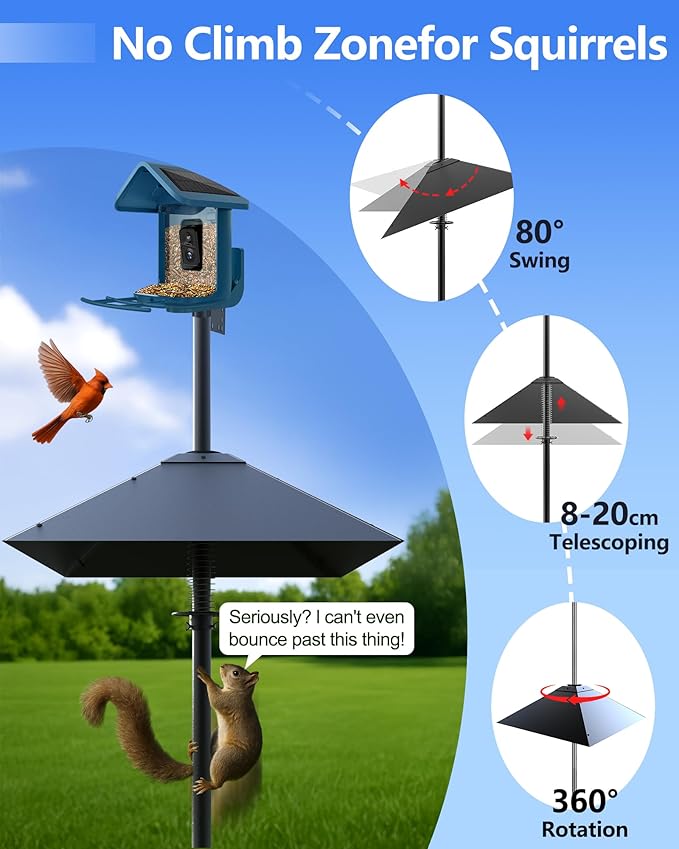 Metal Squirrel Baffle - Squirrel Baffle for Bird Feeder Pole, Upgrade Spring Motion Design for Better Defense, 19 Inch Heavy Duty Guard for Outside Bird Feeder Pole Mount-VerdiqueGarden