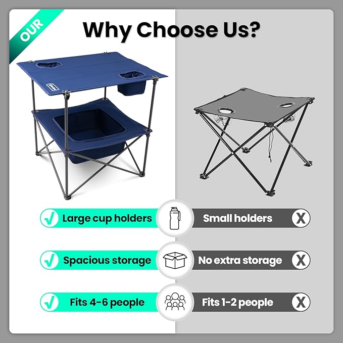 Folding Camping Table, Portable Outdoor Picnic Table, Rectangular Lightweight Camp Table with Storage, Cup Holder and Carry Bag for Barbeque Beach Camping and Tailgate-VerdiqueGarden