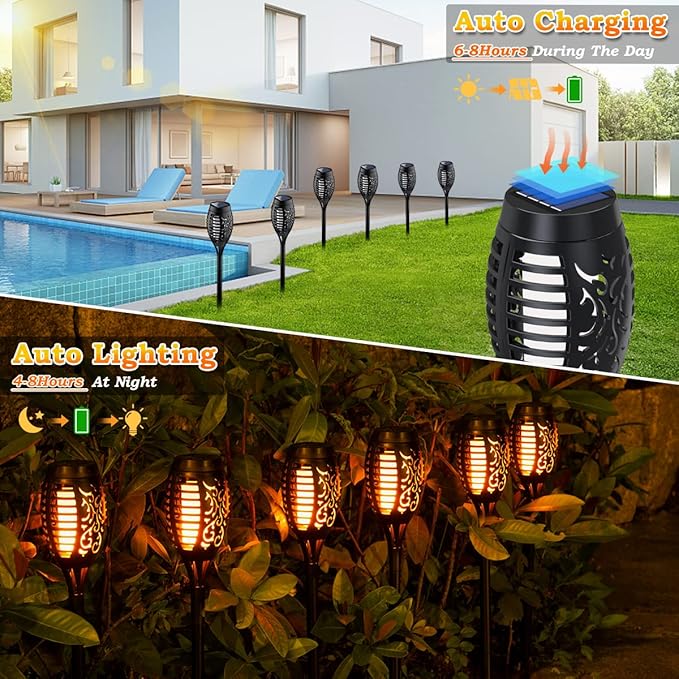 10Pack Solar Lights Outdoor, Solar Torch Lights Outdoor Flickering Flame for Outdoor Decorations, Waterproof Garden Light Solar Powered , Tiki Torches for Outside Yard Patio Lawn Garden Decor-VerdiqueGarden