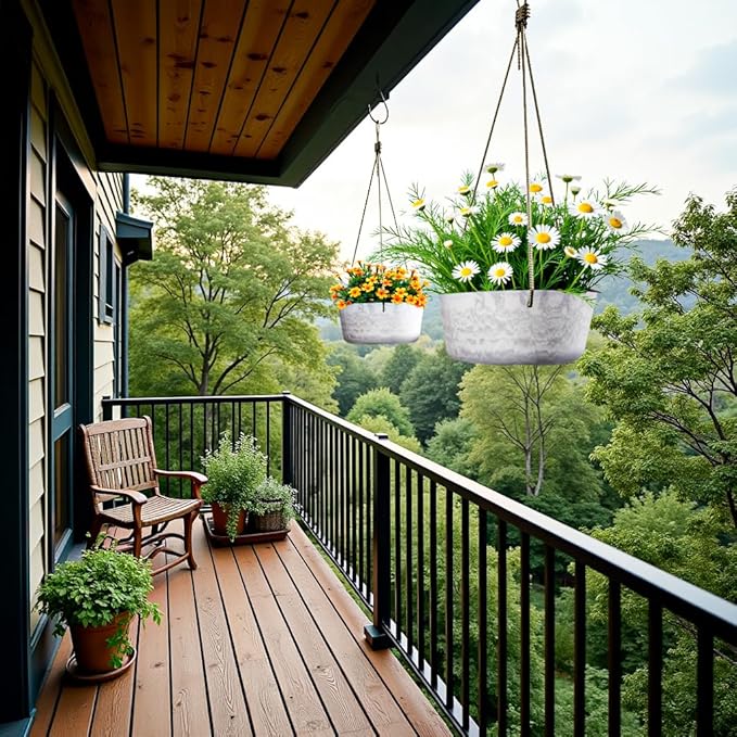 10.7 Inch Hanging Planter for Outdoor Indoor Plants，2 Pack Hanging Flower Pots with Drain Holes for Garden Home Decor Use (Marble)-VerdiqueGarden