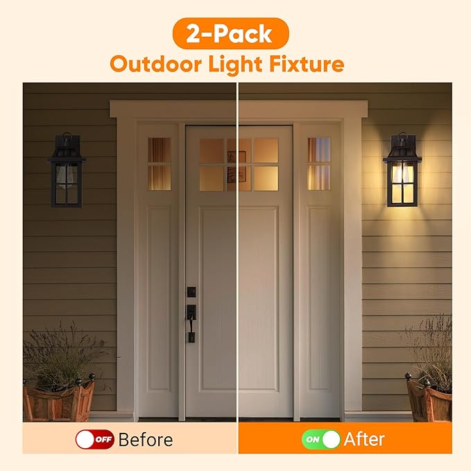 WIHTU Outdoor Wall Lantern, Waterproof Wall Sconce Light Fixtures, Porch Lights with Glass Shade, Exterior Light Fixtures, Aluminum Mount Lanterns, Anti-Rust Front Door Mount Lighting, 2 Pack-VerdiqueGarden