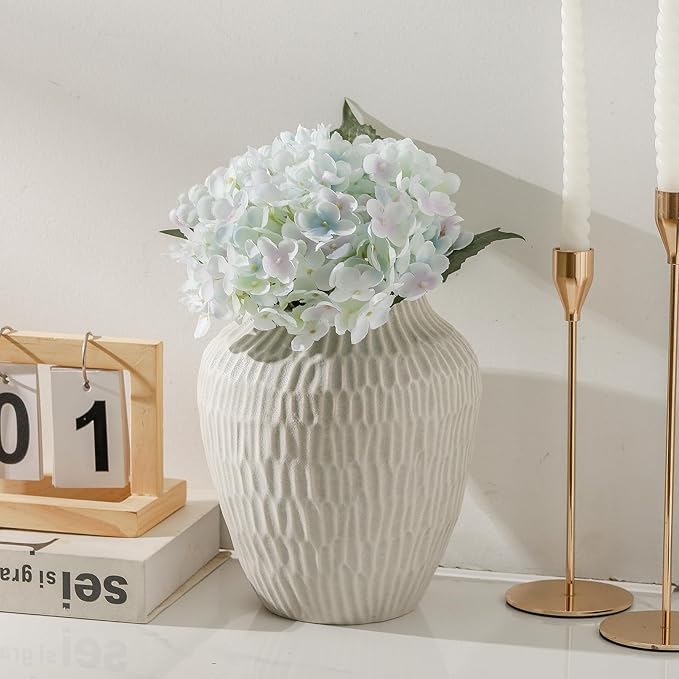 Ceramic Vase for Home Decor,7.8 Inch Flower Vase，Decorative Grey Vases for Pampas Grass，Modern Art Texture for Home Entryway Living Room Dining Table Farmhouse Office Decor-Grey.-VerdiqueGarden