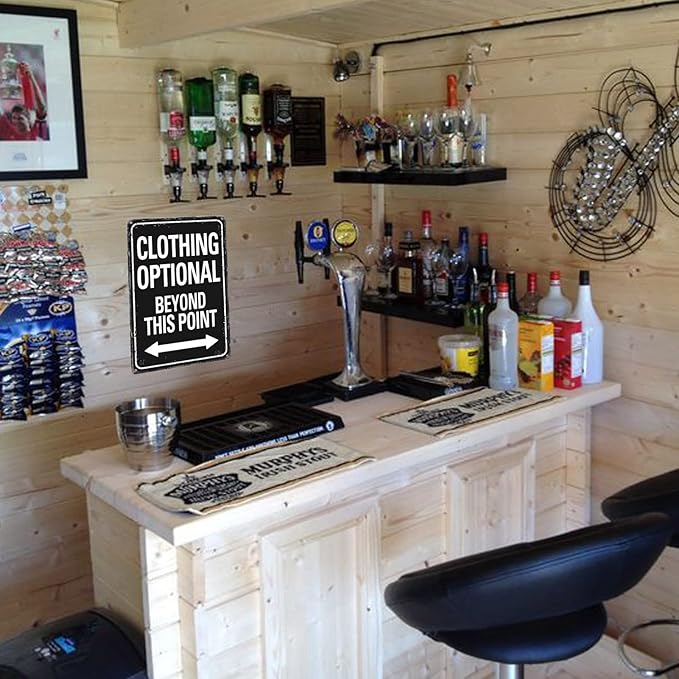 Clothing Optional Beyond This Point Sign Vintage Metal Tin Signs Man Cave Decor Bar Signs Wall Decor For Room Gifts For Men Black Sign 12 X 8 Inch-VerdiqueGarden