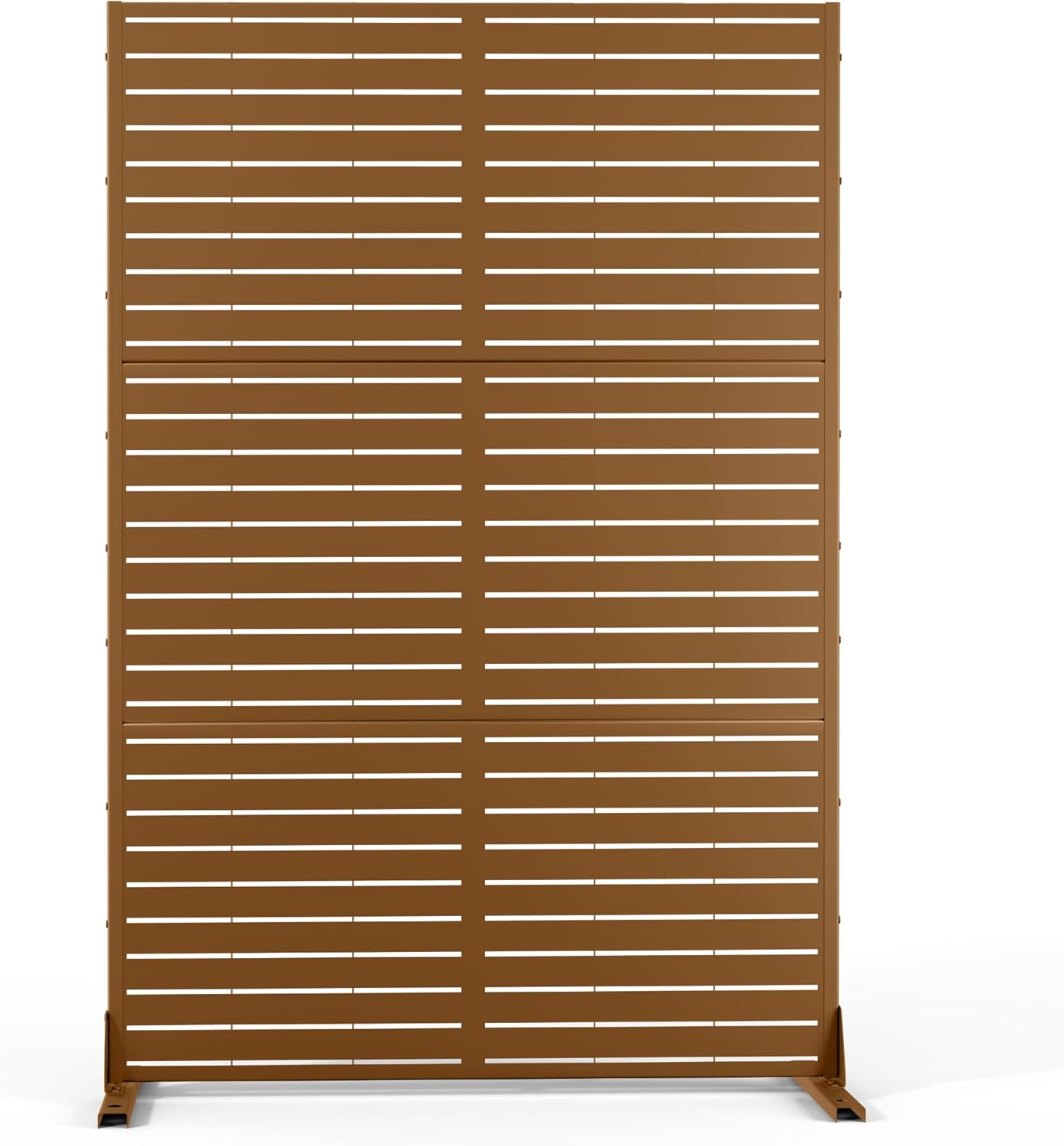 Metal Privacy Screen Outdoor 72" H×47" W, Freestanding Decorative Privacy Screen for Balcony Yard&Garden,Privacy Fence-Brown&Louvered-VerdiqueGarden