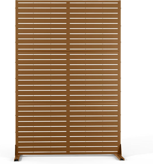 Metal Privacy Screen Outdoor 72" H×47" W, Freestanding Decorative Privacy Screen for Balcony Yard&Garden,Privacy Fence-Brown&Louvered-VerdiqueGarden