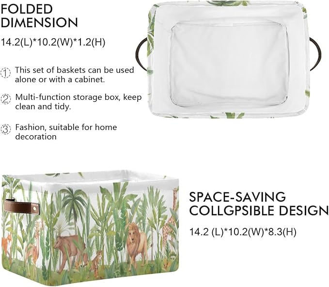 Animal Rectangular Storage Basket Organizer Bin Shelf Baskets For Home Office Dorm Lions Tigers Bears Giraffes Forests-VerdiqueGarden