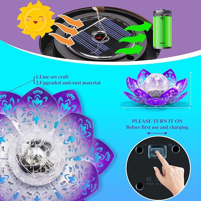 Huaxu Solar Garden Lights Outdoor Decorative - Bright Lotus Flower Table Lamp, Waterproof Solar Lights for Patio Pathway Yard Balcony Outside Decor-VerdiqueGarden