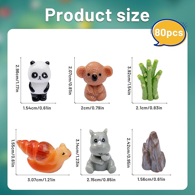 Miniature Small Animal Figurines, 80pcs of Mini Resin Animals, Forest Decoration Ornaments, Miniature Landscape Ornament Sets, Fairy Garden and Dollhouse Accessories-VerdiqueGarden