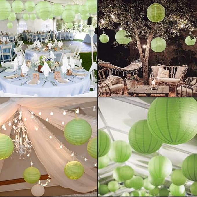 WYZworks - Round Paper Lanterns 10 Pack (Light Apple Green, 8") - Hanging Paper Lanterns Lamp for Wedding, Birthday, Party and Home Decorations with 8", 10", 12", 16" Option-VerdiqueGarden