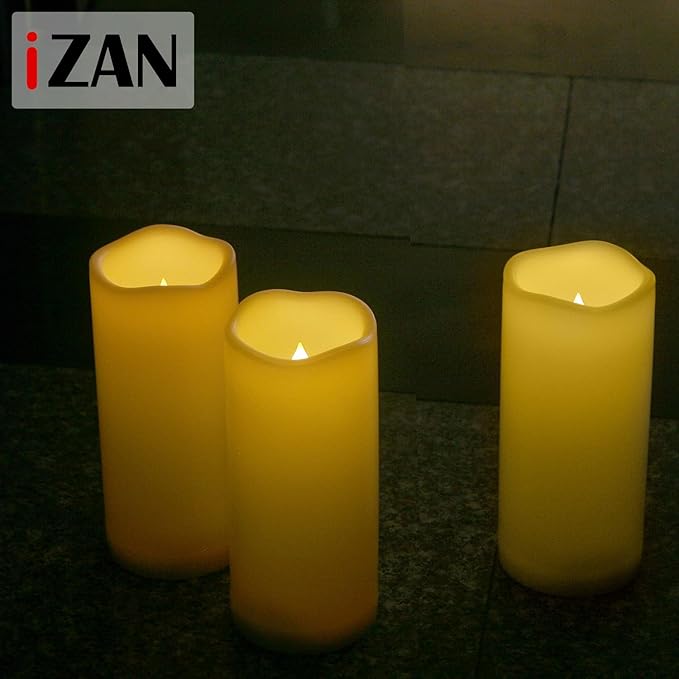 iZAN 1 PCS Outdoor Flameless LED Pillar Candle with Remote & Timer - Long Lasting Waterproof Flickering Battery Operated Electric Candle for Christmas Lantern Party Wedding Decoration 3"x7"-VerdiqueGarden