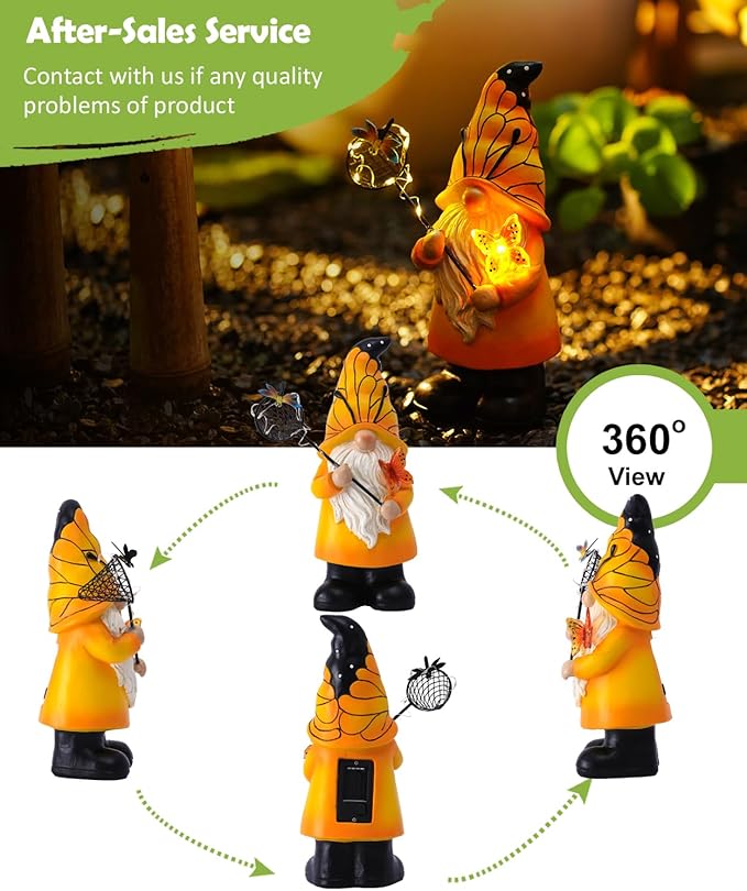 Solar Gnome Outdoor Statues for Garden: Outside Decor with Warm Lights Clearance for Yard Art Lawn Ornaments Porch Patio Balcony - Birthday Gifts for Grandma Mom Women-VerdiqueGarden