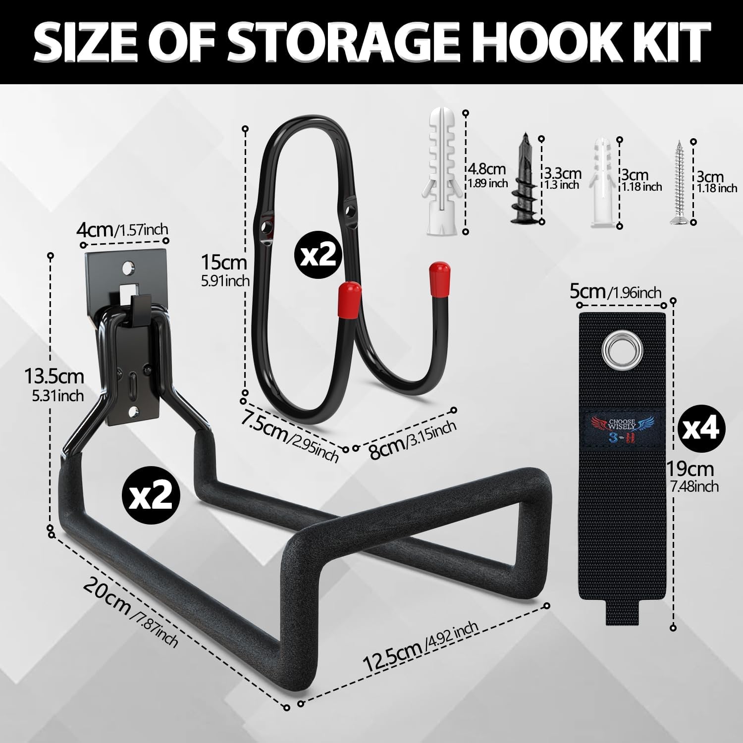 3-H Solid Steel Garden Hose Holder - 4 Pack Wall Mount Hanger with Extension Strap for Outdoor Air Hose, Ropes, Pipes & More-VerdiqueGarden