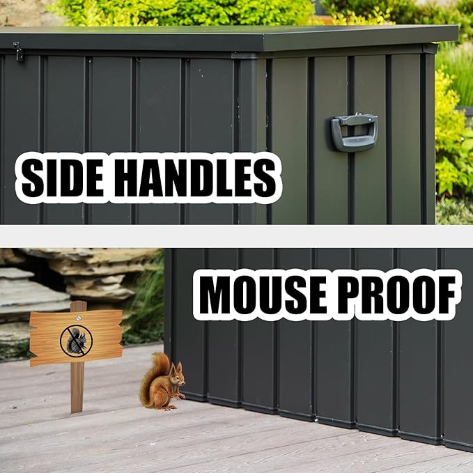 Domi Outdoor Deck Box 100 Gallon, Waterproof Lockable Steel Outdoor Storage Container for Outside Cushions, Garden Tools and Pools Equipment (Gray)-VerdiqueGarden