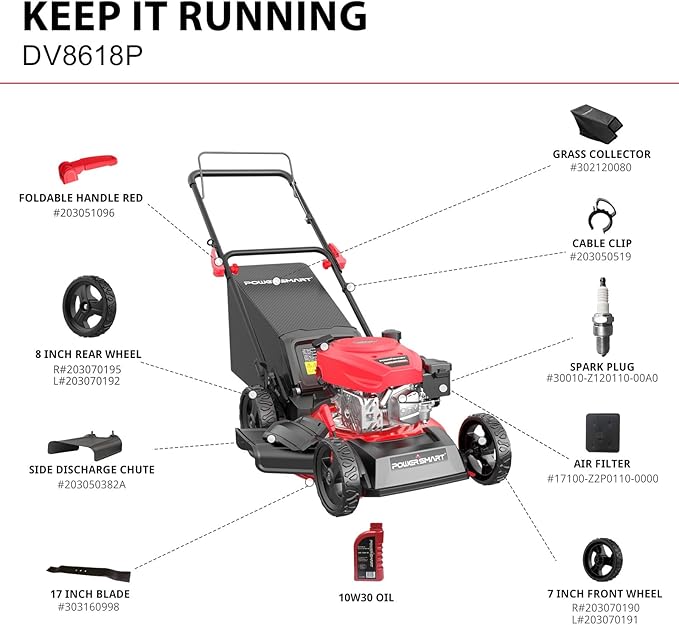 PowerSmart Lawn Mower Gas Powered, 18-Inch 144cc Engine 3-in-1 Walk-Behind Push Lawn Mower, Oil Included-VerdiqueGarden