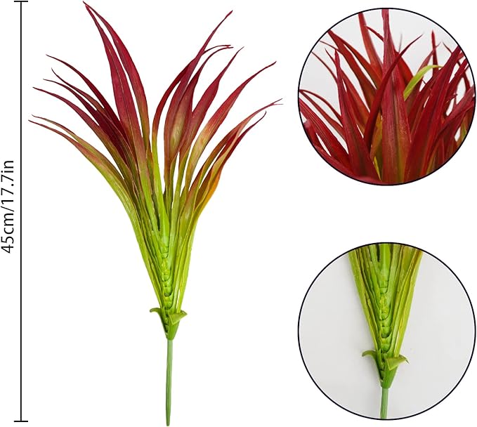 6Pcs Artificial Grass Fake Plants 17.3in Outdoor Plants UV Resistant Greenery Stems Fake Grass for Home Window Garden Office Patio Pathway Front Porch Christmas Décor Light Green & Red-VerdiqueGarden