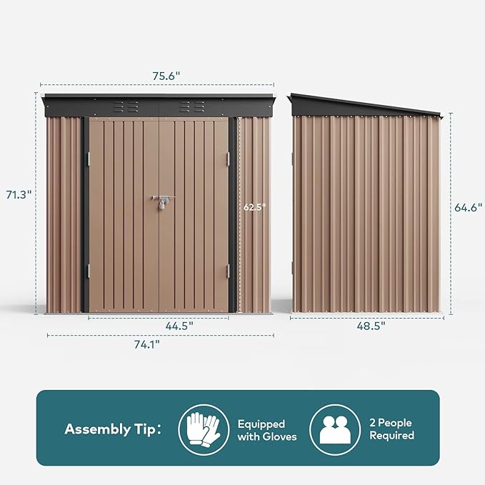 Gizoon 6' x 4' Outdoor Storage Shed with Double Lockable Doors, Anti-Corrosion Metal Garden Shed, Waterproof Shed Outdoor Storage Clearance for Backyard Patio Lawn-Brown-VerdiqueGarden
