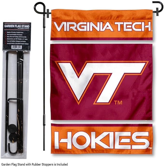 College Flags & Banners Co. Virginia Tech Hokies Garden Flag with Stand Holder-VerdiqueGarden